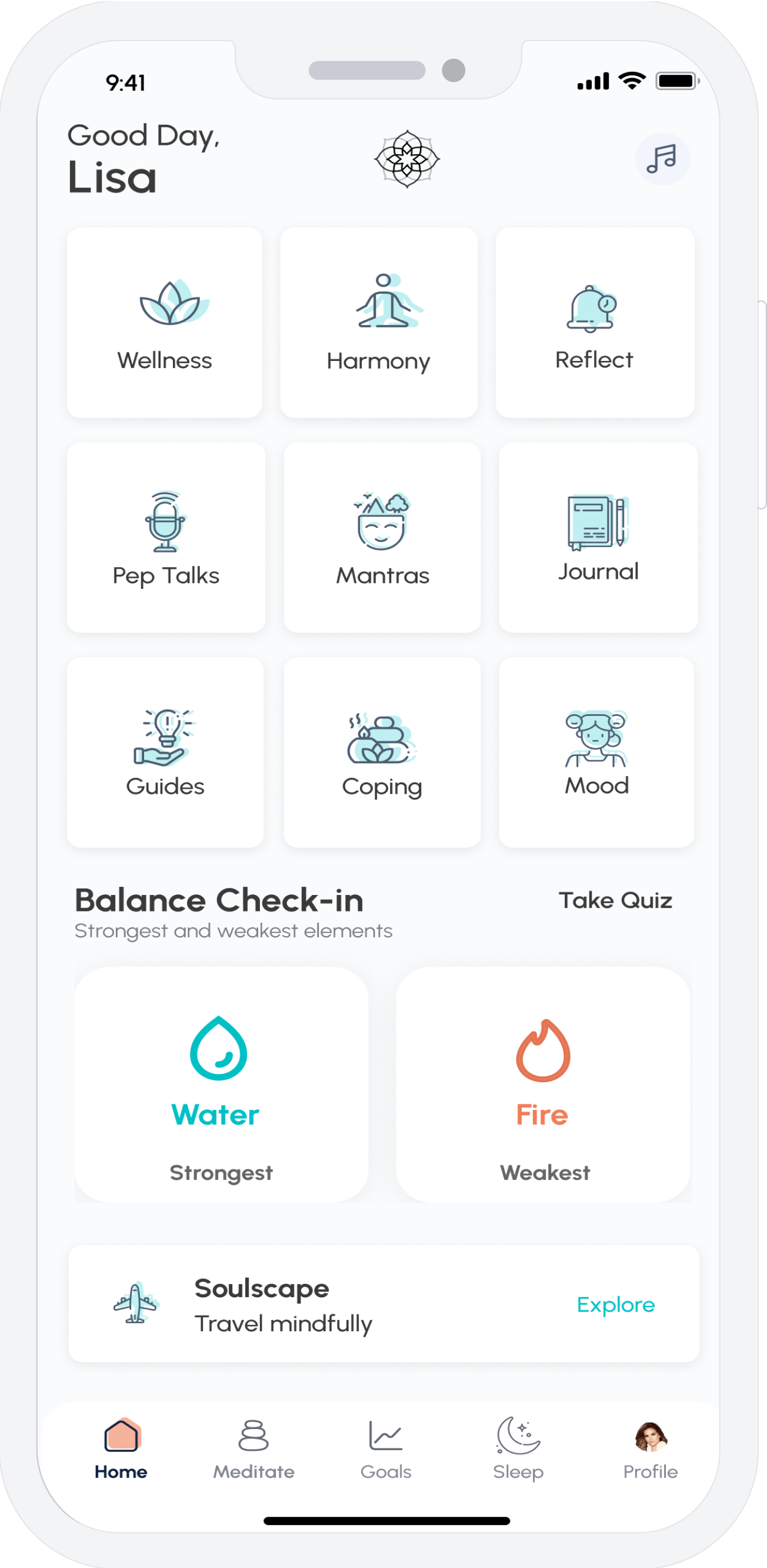 RenewMe app — Daily Balance home screen