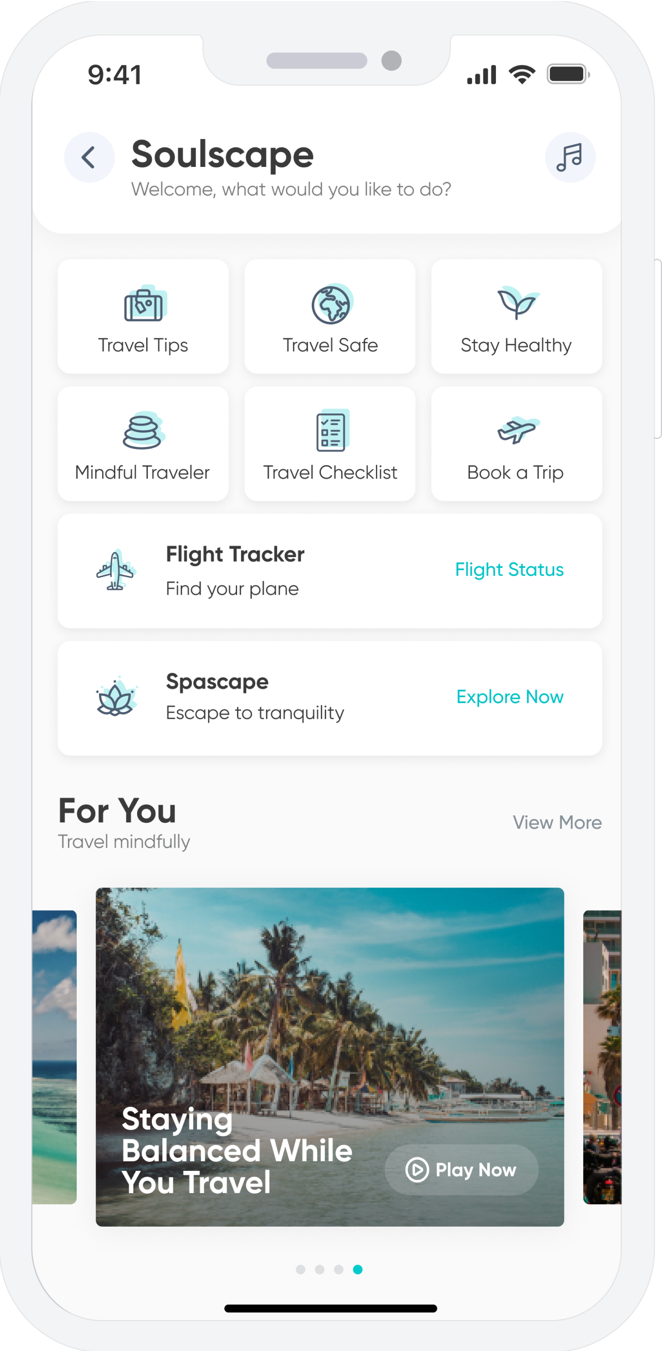 RenewMe app — Soulscape travel screen